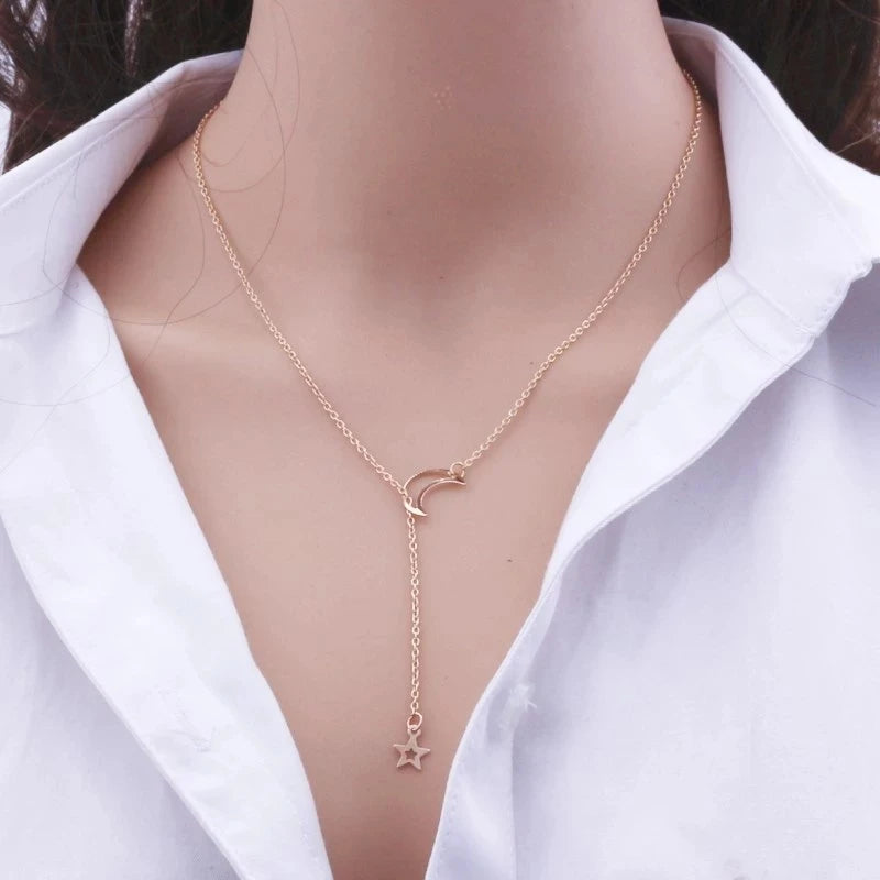 Trendy Moon Star Pendant Choker Necklace Simple Gold Color Alloy Charm Chain Collares Necklace For Women Party Jewelry Gift
