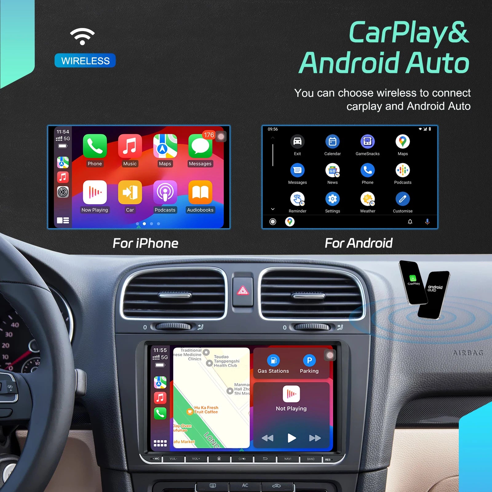 Podofo 7 "9" CarPlay Android Car Radio For Volkswagen VW Golf Passat JETTA Skoda SEAT Car Intelligent System 2din GPS Car Radio