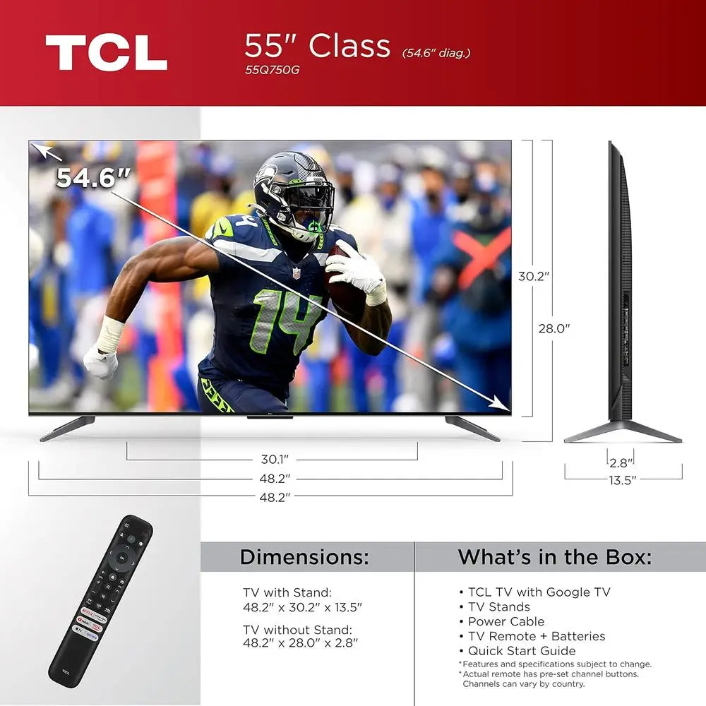 55-Inch Q7 QLED 4K Smart Google TV (55Q750G) 2023 Model with Dolby Vision & Atmos, HDR Ultra, 120Hz, Game Accelerator up to 240H