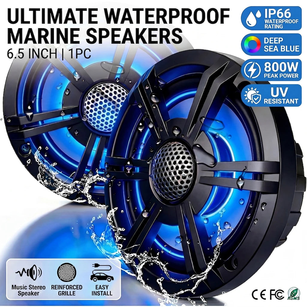 1pcs 6.5 Inch Marine Speaker 800W Coaxial Speaker Colorful HIFI Light Waterproof IP-66 Loudspeaker For RV Yacht Fishing Boat
