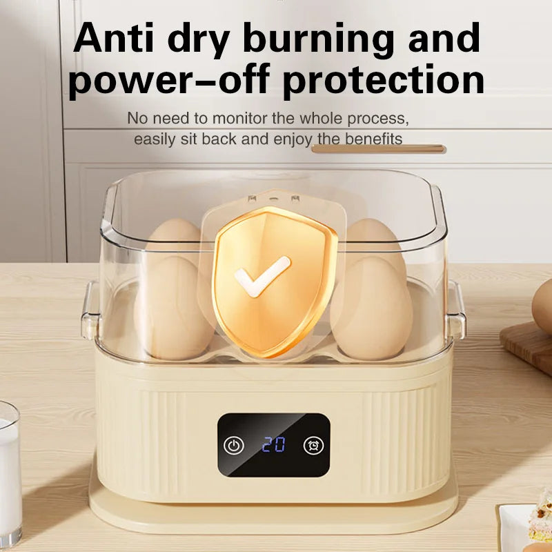 TINSOL Cuiseur à œufs électrique multifonction, appareil de petit-déjeuner de cuisine 200 W, cuiseur vapeur intelligent avec fonction minuterie