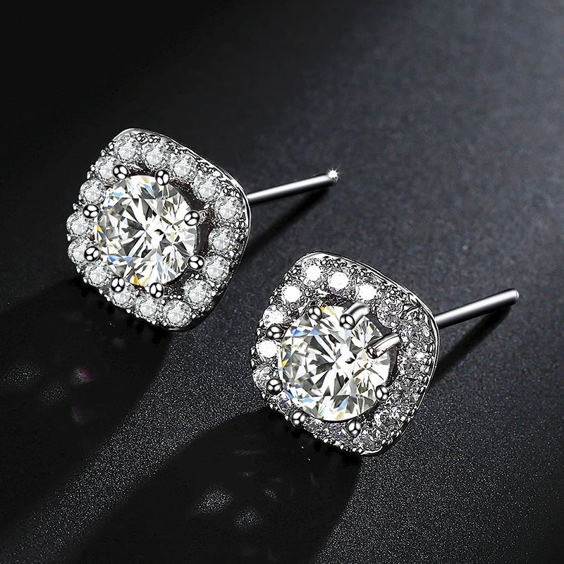 TrendMen Hiphop Rock Square Cubic Copper Zirconia Stud Earrings For Men Boy Silver Color Metal Crystal Earring Party Ear Jewelry