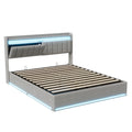 Anajqaqia 140×200 cm LED Upholstered Bed, Hydraulic Double Bed with Storage Headboard and Slatted Frame, USB charging, Velvet