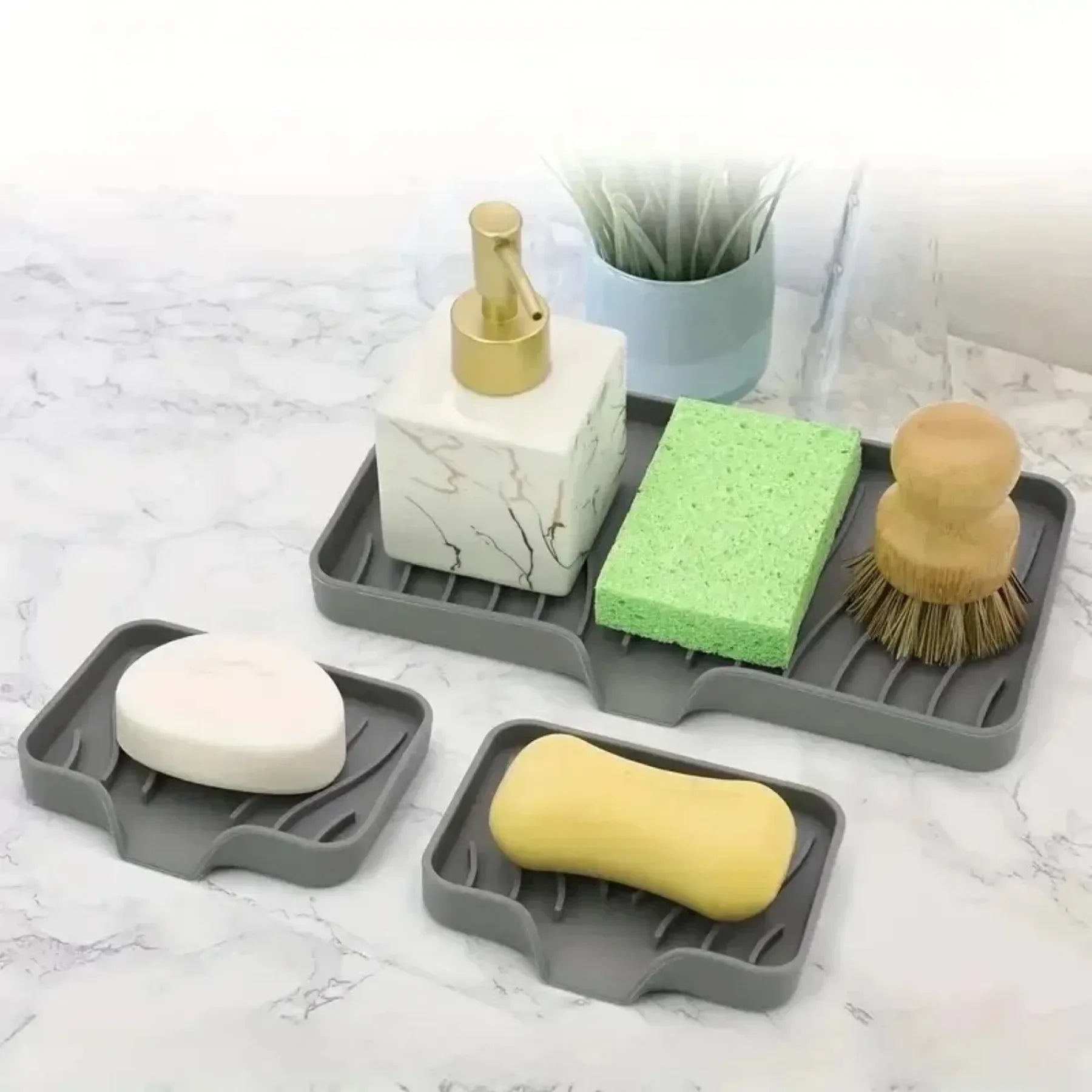 1-Pack Silicone Drain Soap Box Kitchen Bathroom Anti-slip Sink Tray Creative Washing Table Soap Tray Free Punch Drain Rack