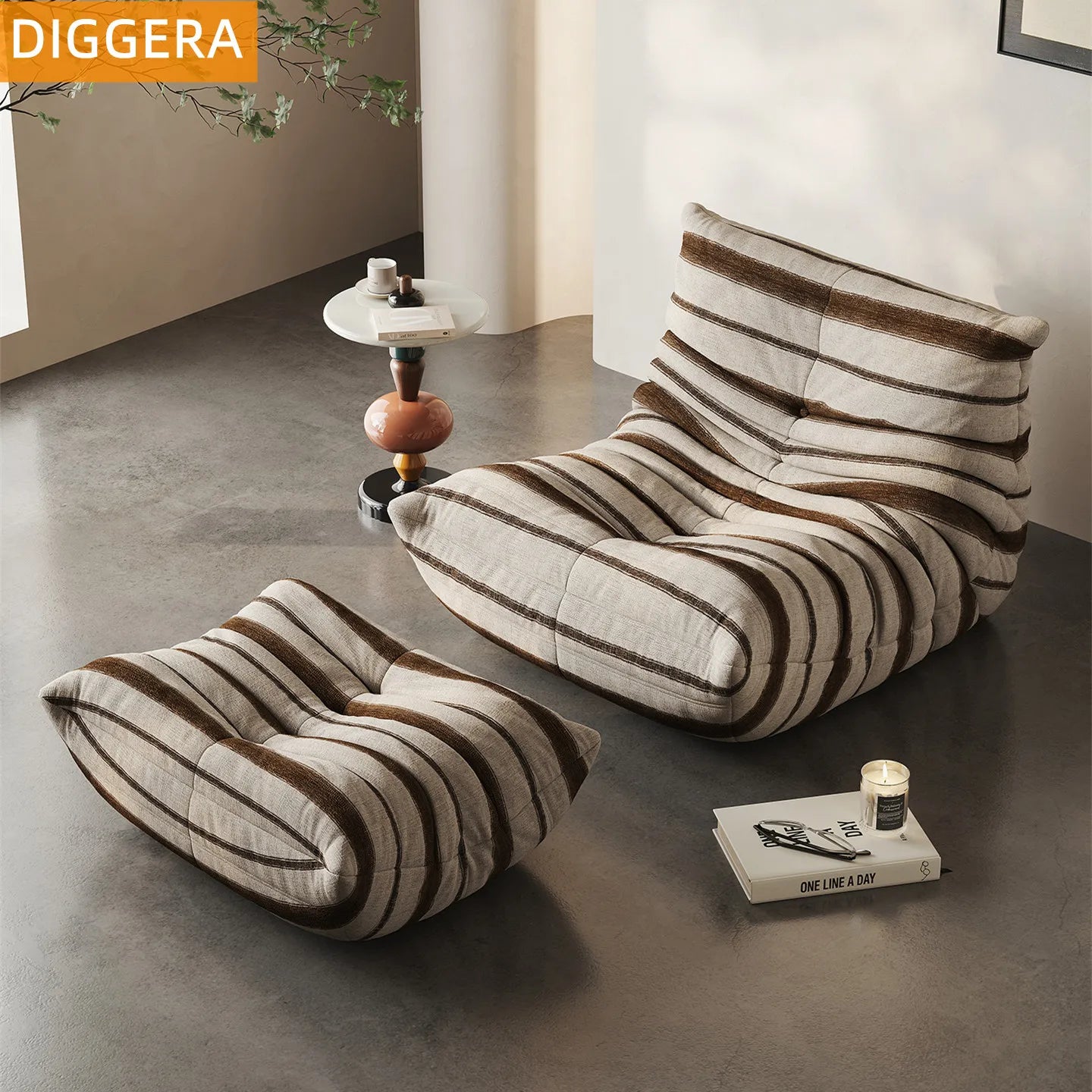 DIGGERA Single Lazy Sofas Chair Togo Sofa Couch Memory Foam Bean Bag Chair For Living Room Bedroom Fireside Chairs