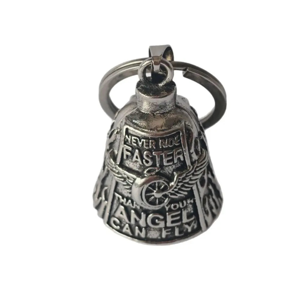 Vintage 3D Design Motorcycle Guardian Bell Retro Punk Style Angel Pendant Bell Alloy Wing Design Evil Spirit Trap Bell Men