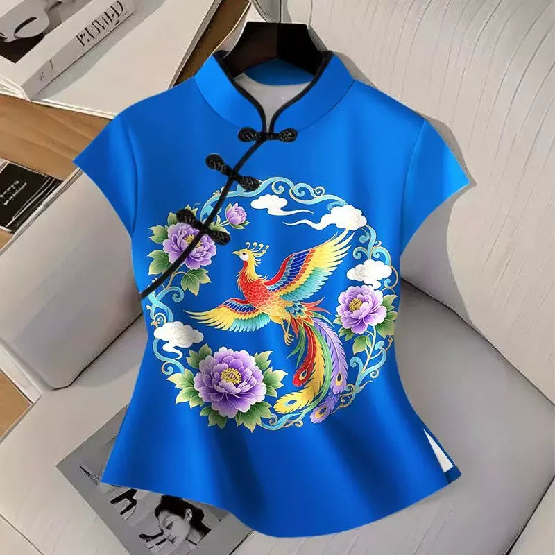 Qipao Shirts for Women Clothing Hanfu Tshirt Harajuku Ethnic Style Summer Streetwear Y2k Top Vintage T-Shirts Women Clothes