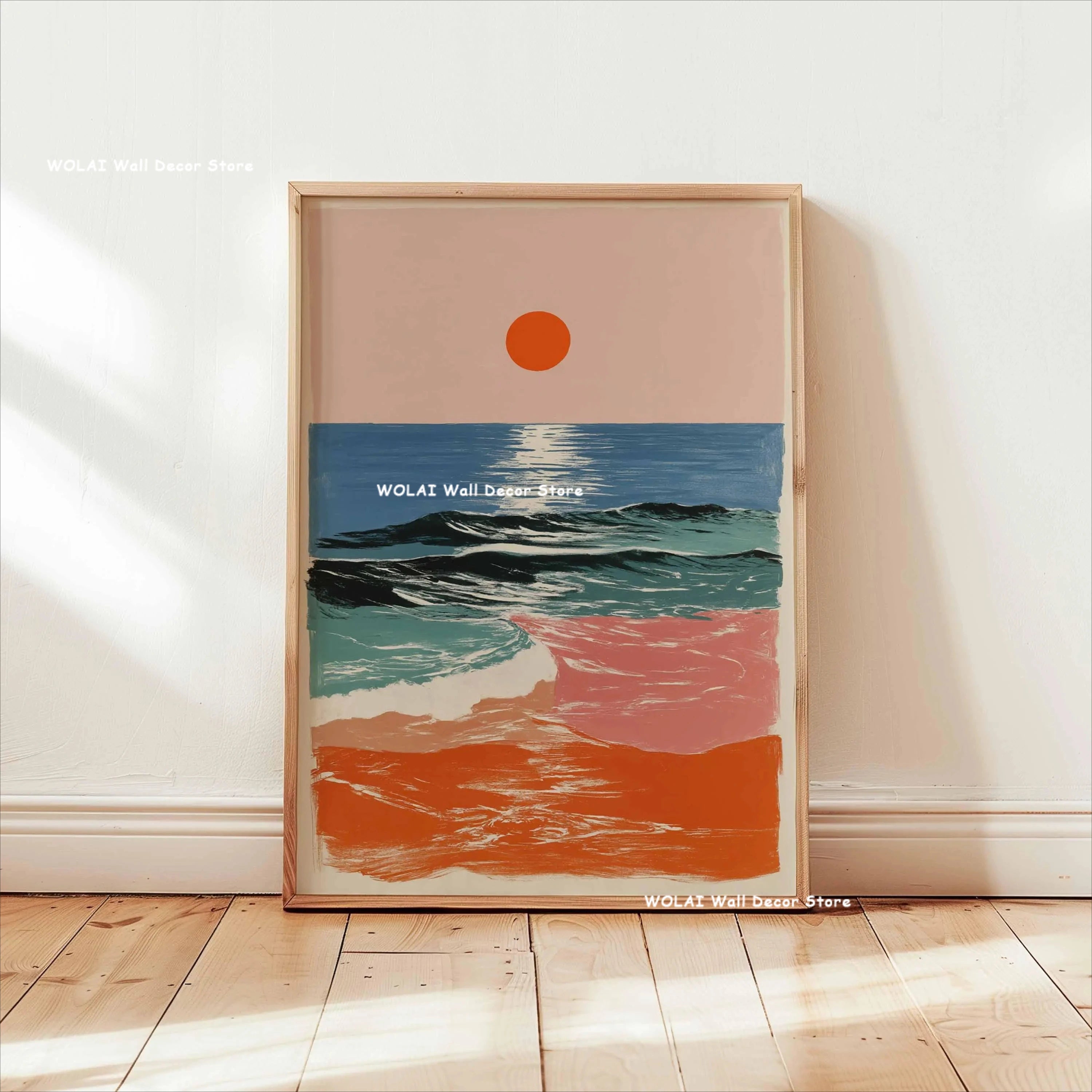 Retro Japanese Forest & Koi Fish Zen Water Painting Canvas Poster Abstract Sun Waves Wall Art Printing for Peaceful Home Decor