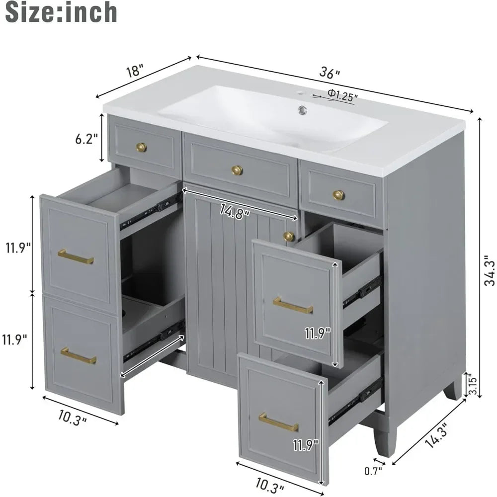 36" Bathroom Vanity with Sink Top, Solid Wood Bathroom Cabinet with Undermoun