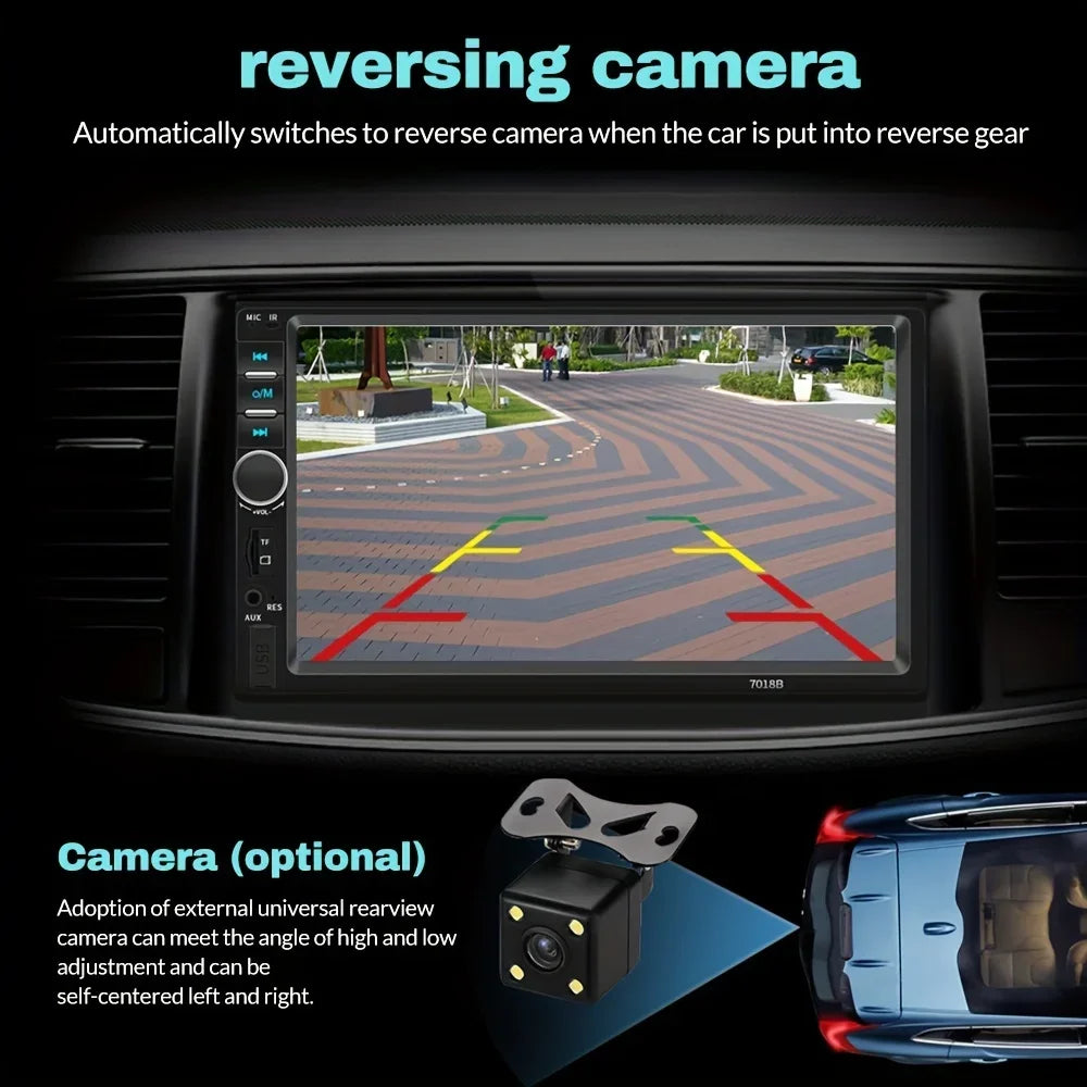 7 Inch Double 2 Din Car Stereo Head Unit CarPlay Touch Radio System With Remote Control And Reversing Camera