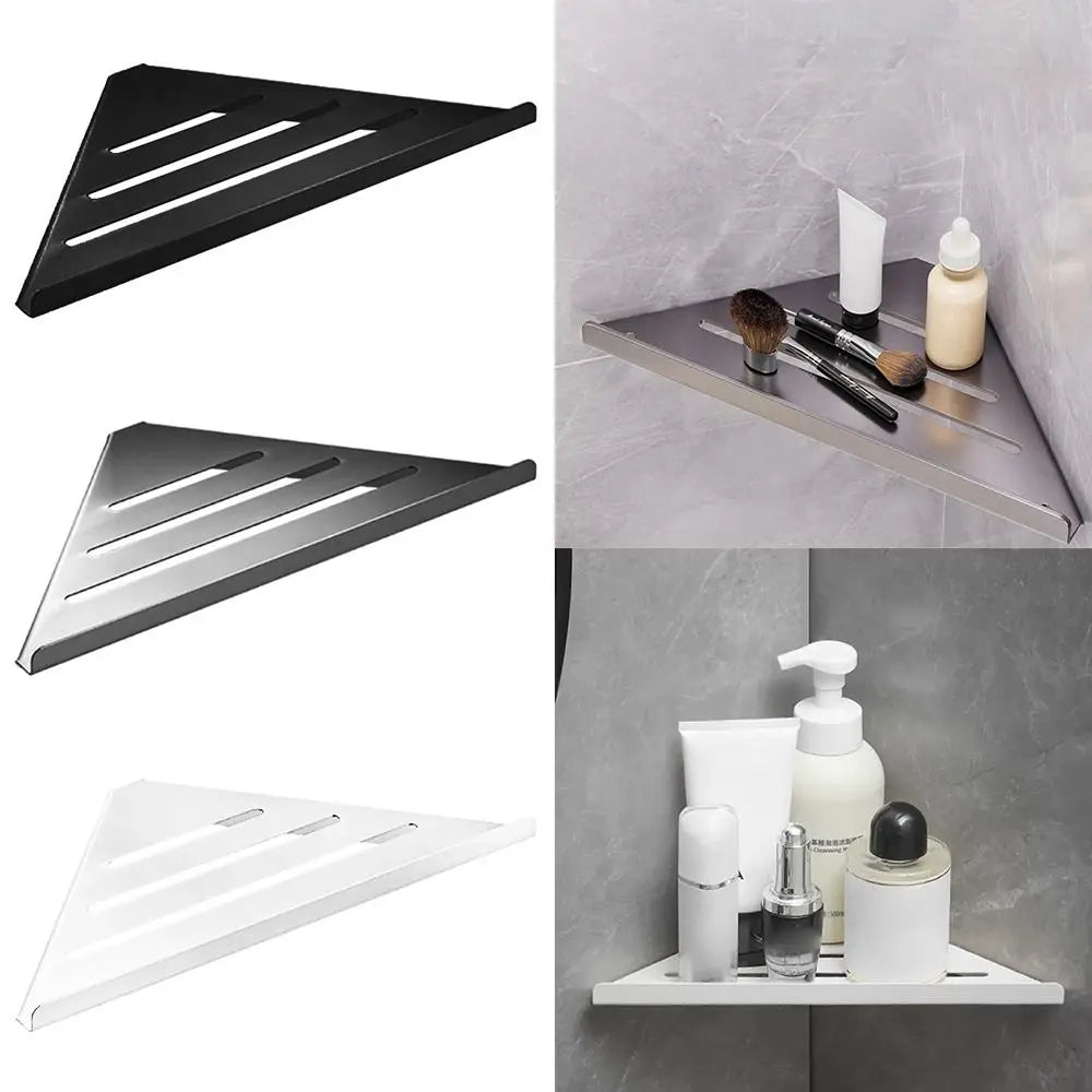 Étagère d'angle de salle de bain non perforée, murale, sans perçage, support de rangement triangulaire pour douche en acier au carbone