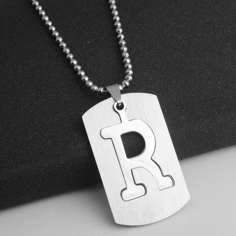 HNSP 316L Stainless Steel Initials Pendant Chain Necklace For Men 26 Letter Name Jewelry Accessories