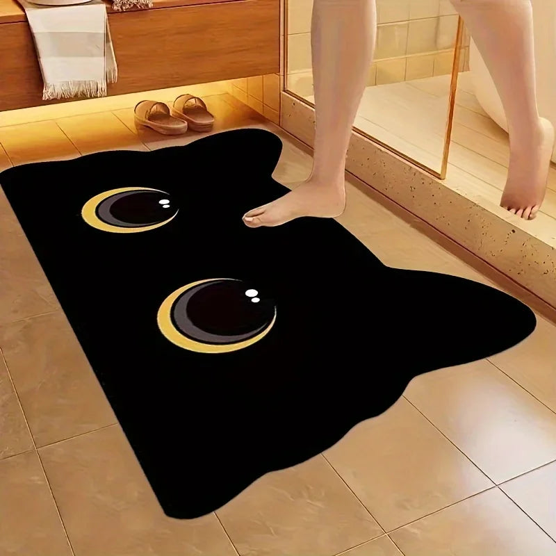 VIKAMA Black Cat Floor Mat,Cute Cartoon Bathroom Mat Welcome Mat,Waterproof Non-slip Doormat Toilet Floor Rug Home Decoration