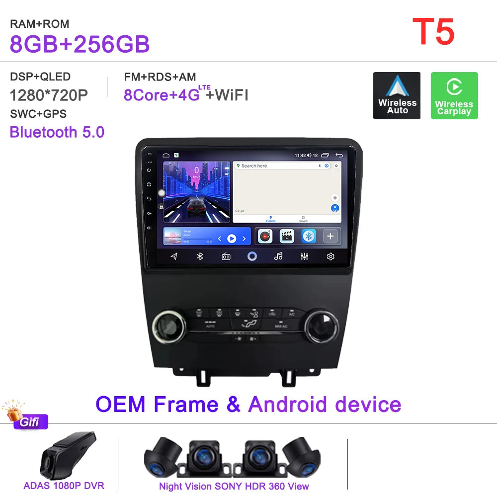 Android 16 Car For Ford Mustang 2010-2014 Multimedia Player Stereo Car Radio Autoradio GPS WIFI Carplay Touch Screen Head Unit