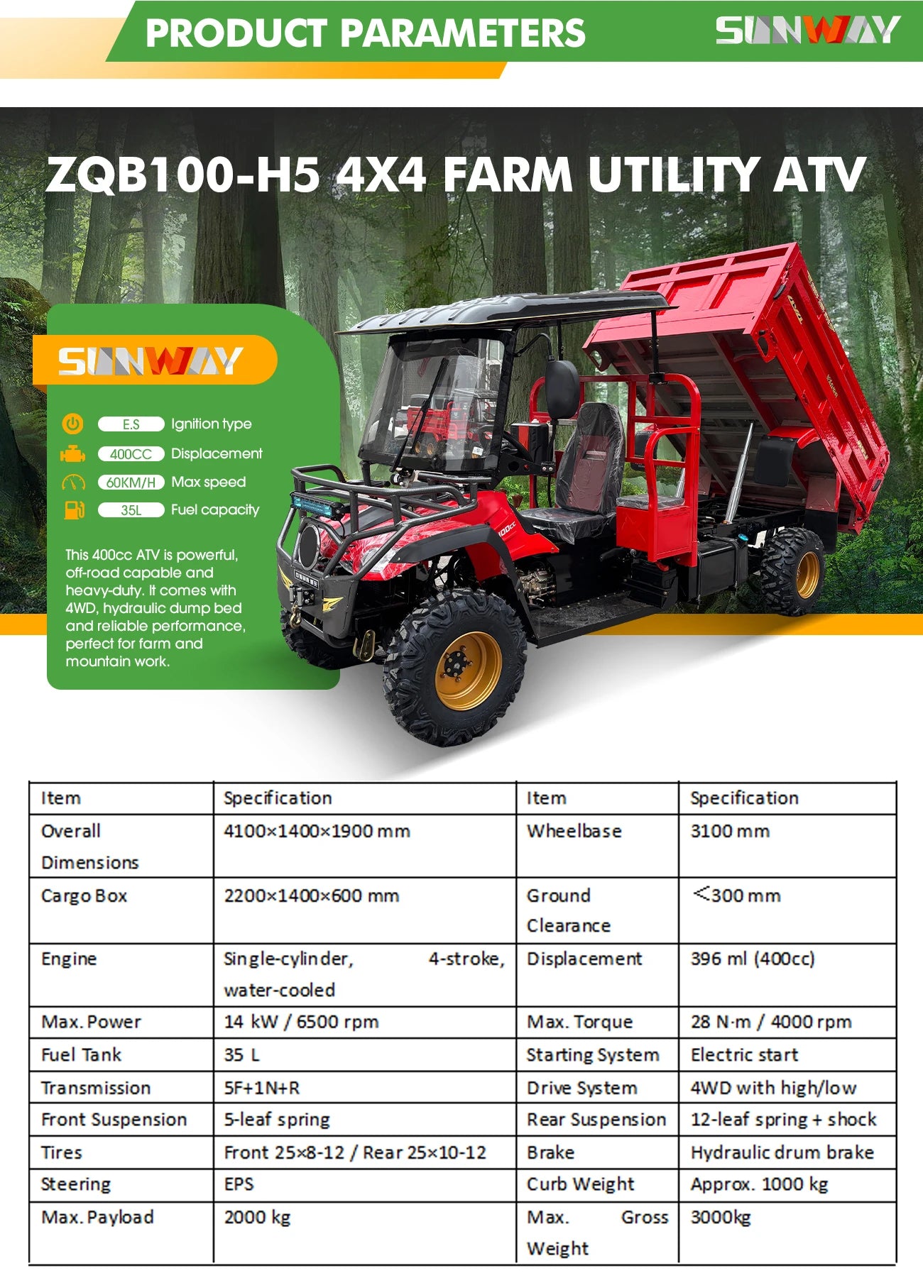 4x4 Off-Road ATV UTV Utility Vehicle 2-Seater Farm ATV UTV with Certifications