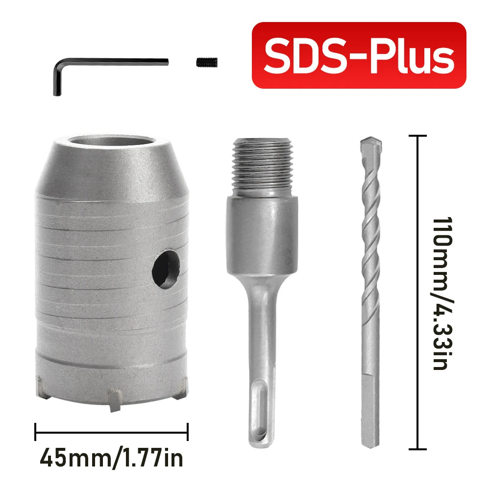 30-100mm Concrete Wall Hole Saw, SDS Plus Shank Impact Drill Bit, Suitable for Drilling Concrete, Brick, Stone and Walls