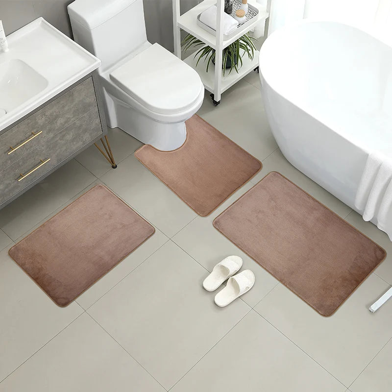 Ensemble de toilettes trois pièces, tapis de sol de salle de bain, tapis de douche, tapis de bain absorbant, tapis antidérapant, doux et confortable, buanderie.
