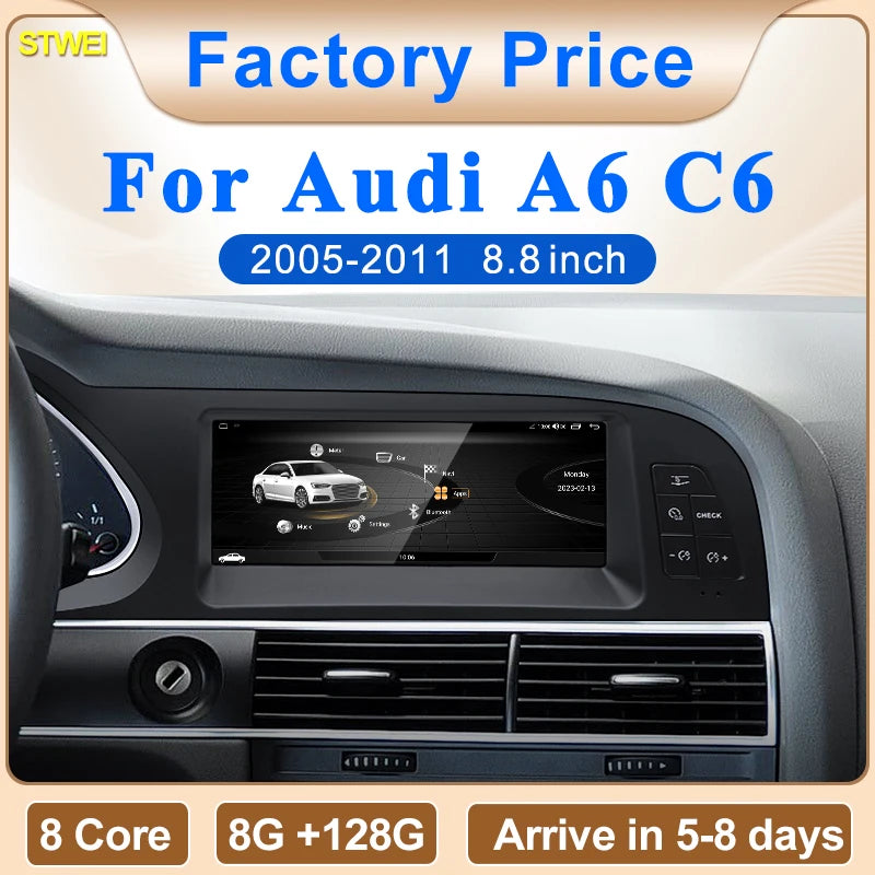 STWEI Nouvel écran de 8,8 pouces pour autoradio multimédia sans fil Android AUTO CarPlay pour AUDI A6 C6 2005-2011 Lecteurs vidéo GPS