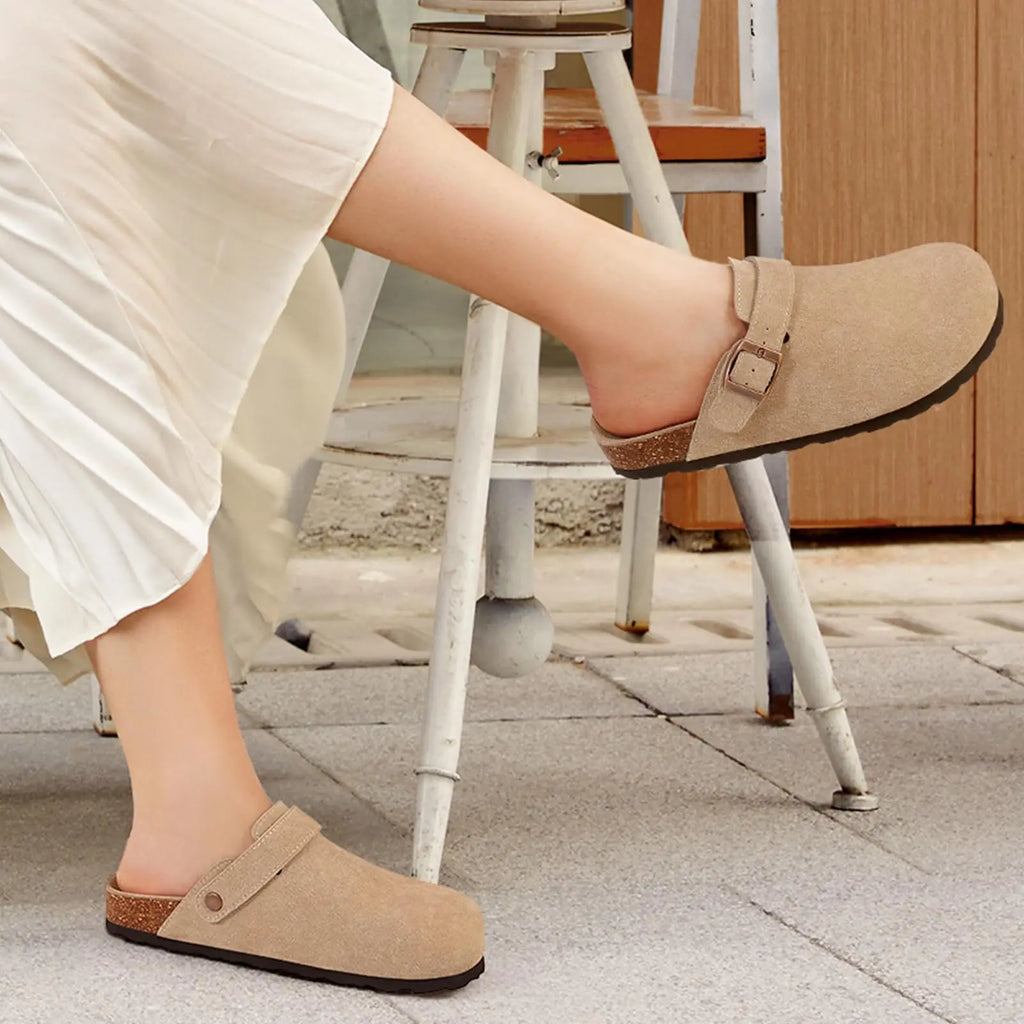 Asgard Women's Genuine Leather Clogs Soft Cork Footbed Cow Suede Mules With Adjustable Strap Fashion Comfort Slip on Slippers
