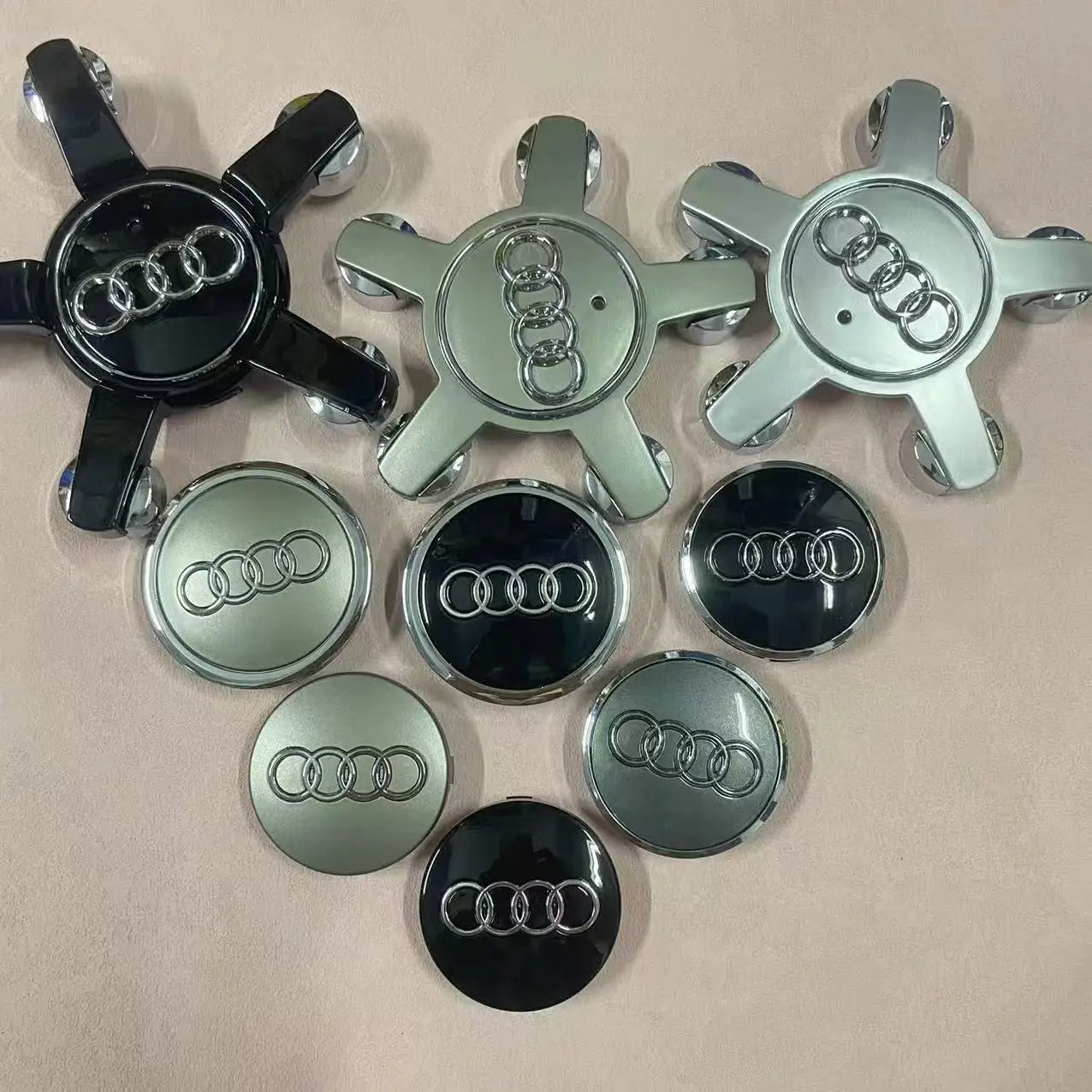 4pcs Audi Wheel Center Cap Hub Covers 60mm-135mm Car Styling Badge Auto Accessories Compatible with A3 A4 A5 A6 A7 S4 Q7 Q3