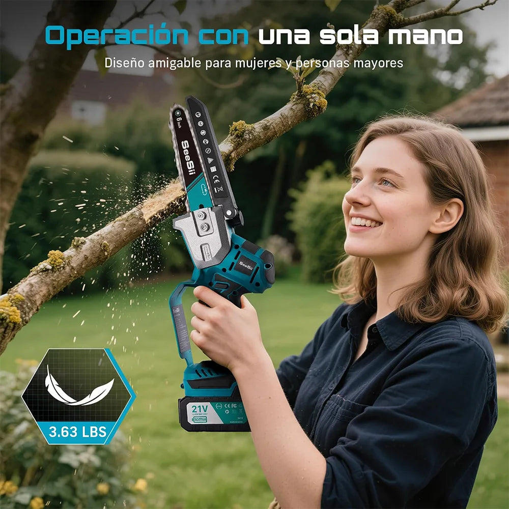 Mini Tronçonneuse Sans Fil Brushless Seesii 6'' Tronçonneuse Électrique Bois Jardin Élagage Tronçonneuse Électroportative avec Batterie Rechargeable pour Broches de Batterie Makita 18V