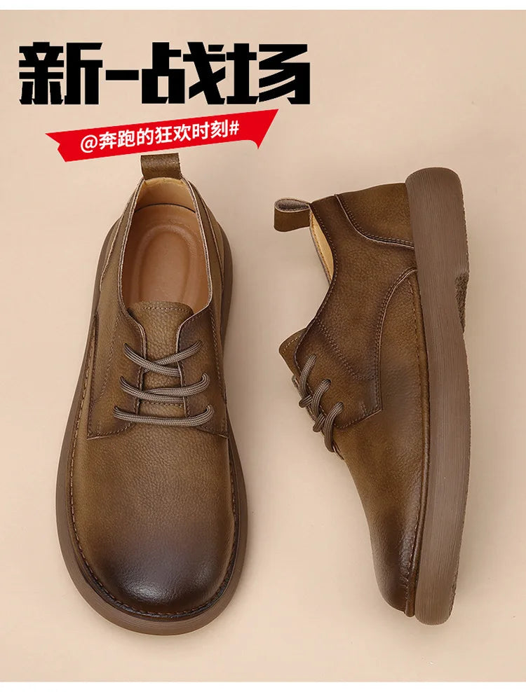 Men's Shoes 2026 Spring New Wide Head Genuine Leather Men's Shoes Breathable Trendy Retro Casual Leather Shoes Men