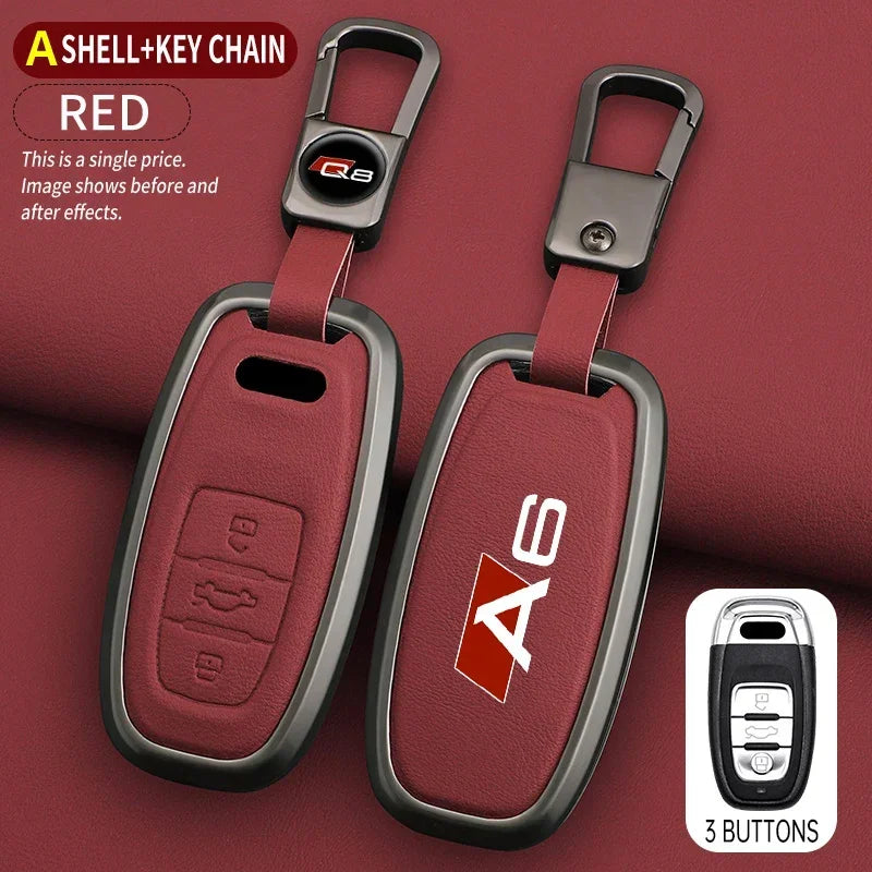 Zinc Alloy Leather For AUDI A6 S6 RS6 C5 C6 C7 4F S line Car Key Case Cover Shell Protected Keychain Bag Car-Styling Accessories