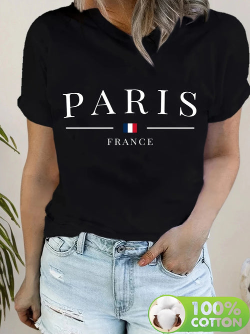 100% Cotton PARIS France Casual Print Streetwear T-Shirts Female T Shirts Egirl Korean Fashion Graphic Tees Tops Women Clothing