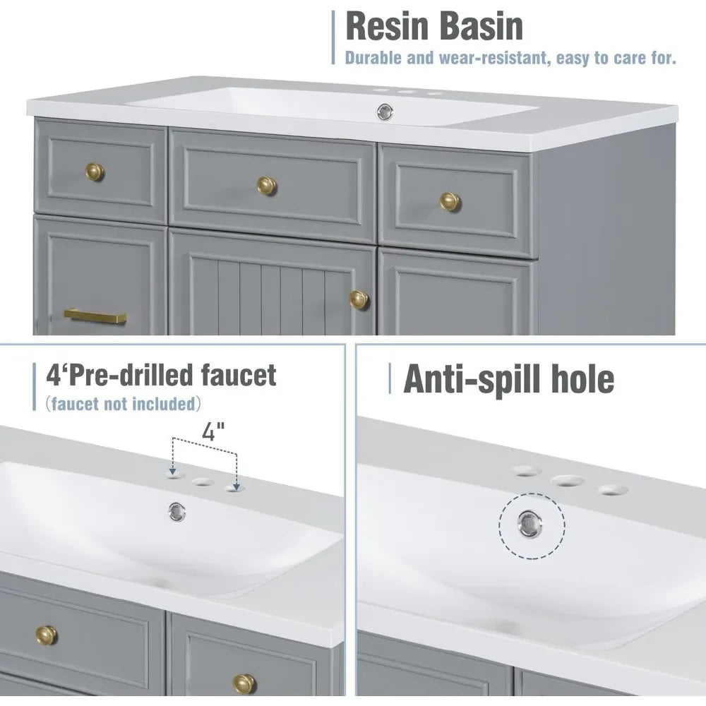 36" Bathroom Vanity with Sink Top, Solid Wood Bathroom Cabinet with Undermoun