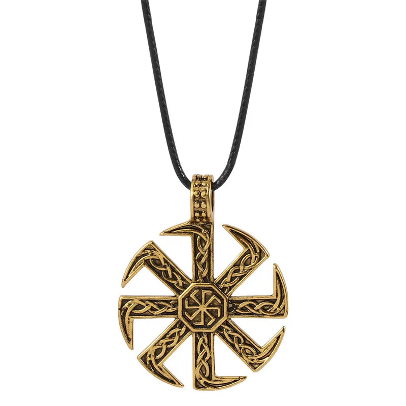 Men's Slavic Kolovrat Symbol Necklace Pagan Sun Wheel Talisman Amulet Link Chain Pendant Religious Jewelry for Men