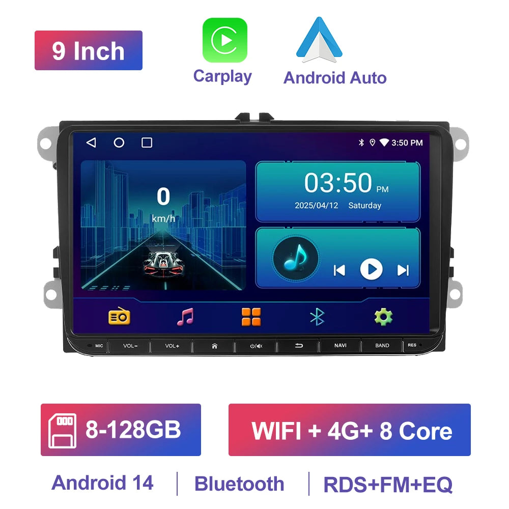 GEARELEC 9 "Car Radio For VW Golf Passat B6 B7 Skodas sat Octavia Polo Tiguan 2 Din wireless Android 13 CarPlay Android RDS Auto DSP BT 4G GPS Car Multimedia Player For Volkswagen