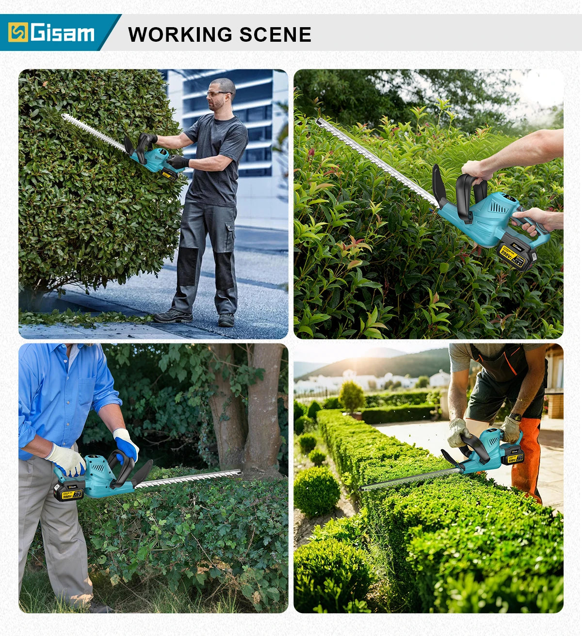 Gisam Cordless Electric Hedge Trimmer 2000W 7200SPM Pruning Saw Lawn Mower Garden Trimming Power Tool For Makita 18v Battery Pin