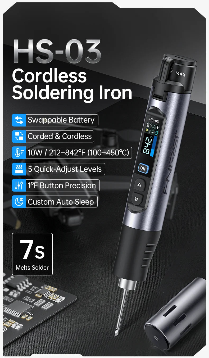 FNIRSI HS-03 Portable Heating Tool 2600mAh Replaceable Battery USB C Fast Heating 3 Level Temperature Adjustable Device
