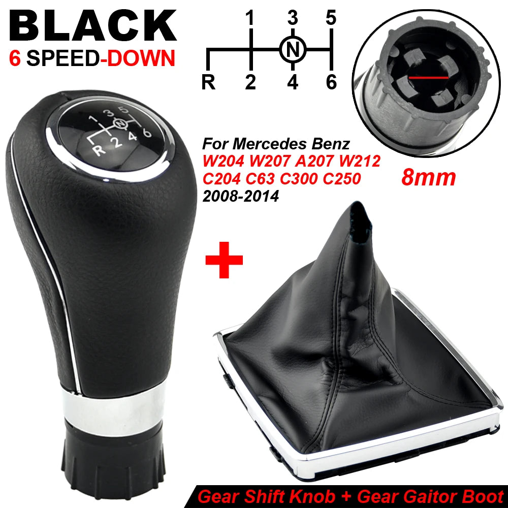 Auto Parts 5/6 Speed Gear Shift Knob With PU Leather Boot For Mercedes Benz W204 C204 C63 C300 C250 W207 A207 W212 2007-2013