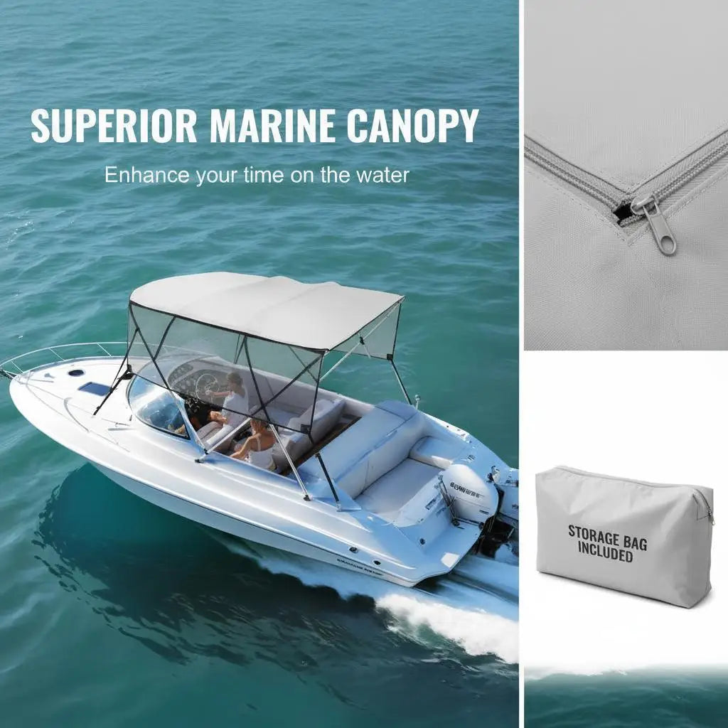 Bimini for 4-Beam Boat, Sun Tarp 243X137X231-244 Cm, Aluminum Frame 600D Polyester Canvas, Side Walls in