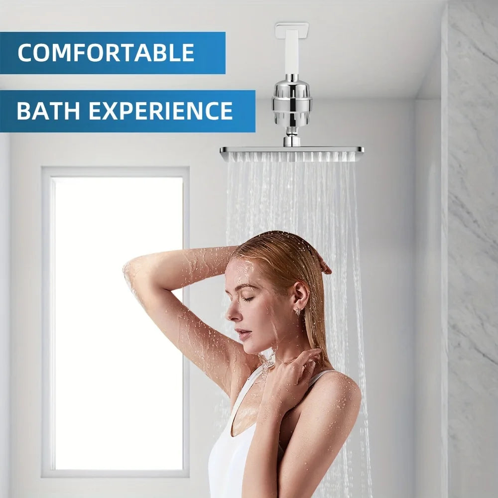 Filtre de Pomme de Douche 20 Étapes, Filtre d'Eau de Douche avec 2 Cartouches Filtrantes Remplaçables, Filtre de Douche pour Eau Dure