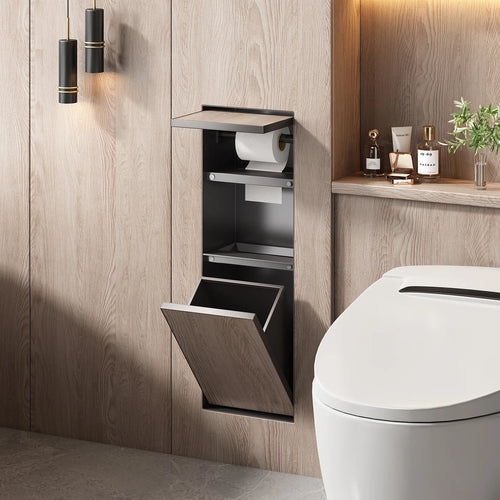 Niche de toilette dissimulée en acier inoxydable 304, poubelle encastrable avec poubelle cachée, boîte à mouchoirs, design encastrable