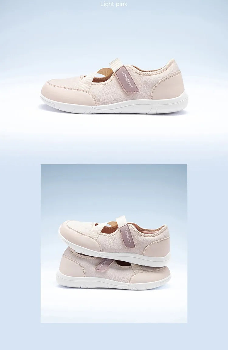 HOBIBEAR Wide Width Mary Jane Flats Women Barefoot Ballet Shoes Adjustable Hook Loop Lightweight Zero Drop Shoes