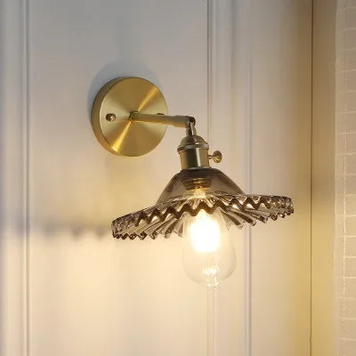 Nordic Japanese Brass Wall Lamp Bedroom Bedside Lamp Bathroom Cloakroom Background Wall Mirror Front Creative Glass Wall Lamp