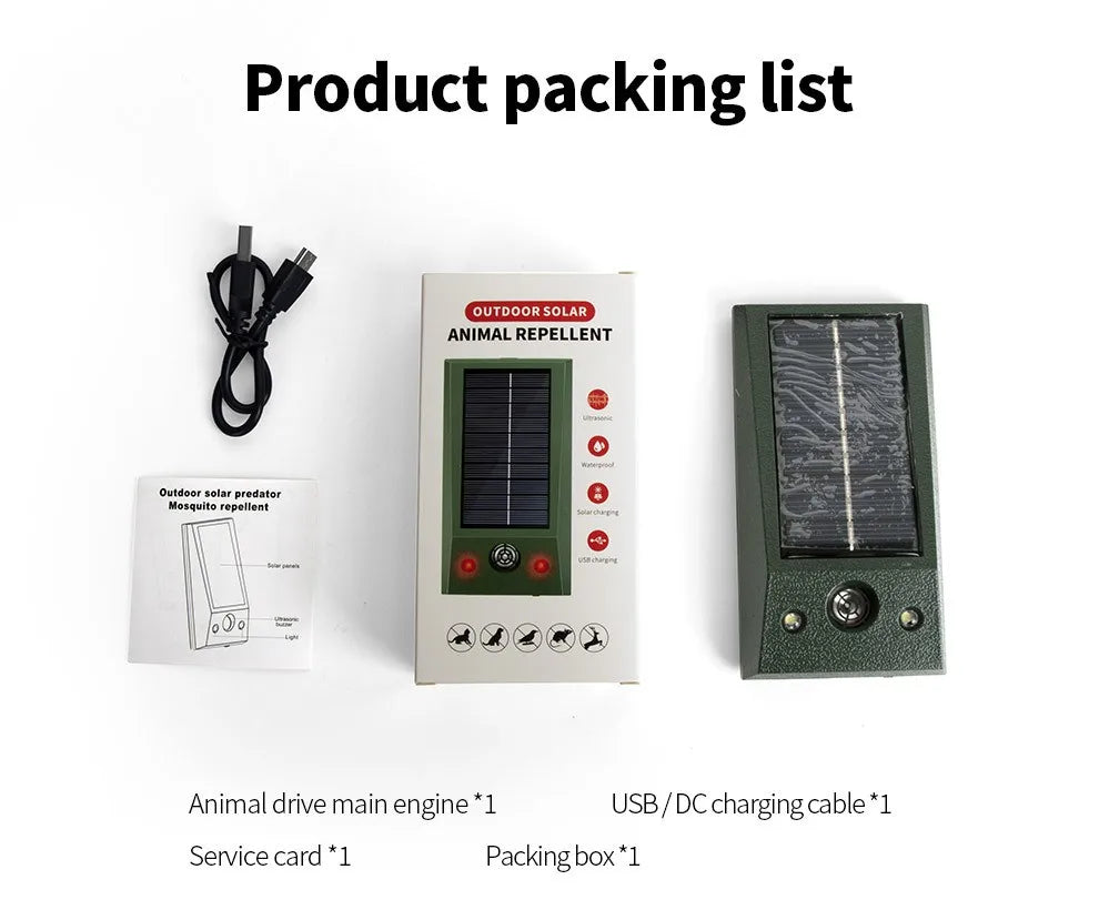 Solar Animal Repeller Ultrasonic Deterrence Two-Mode Adjustment IP66 Waterproof Suitable for Courtyard Garden