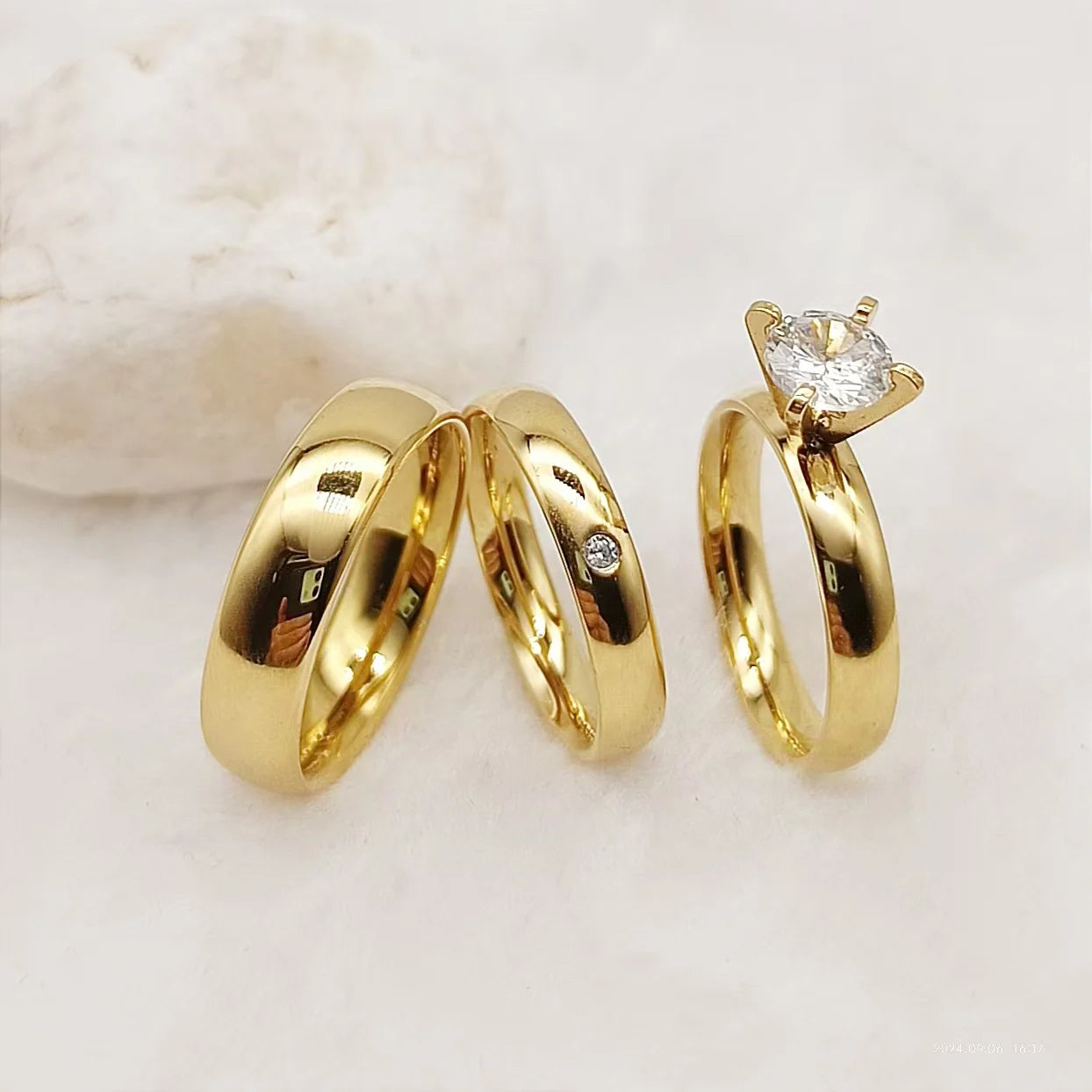 3pcs Wedding Engagement Rings Sets For Men and Women Bridal Lover Alliances 24k Gold Plated Jewery Marriage Couples Ring