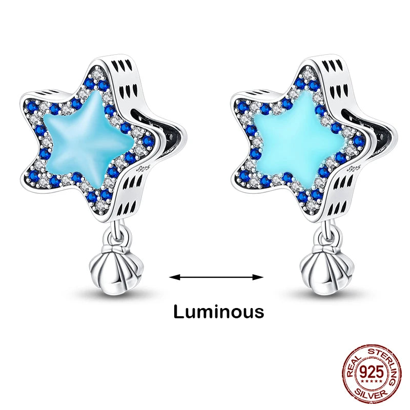 Hot Sale 925 Silver Glow in the dark Firefly Honeybee Star Charms Beads Fit Qikaola 925 Original Bracelets Fine DIY Jewelry Gift