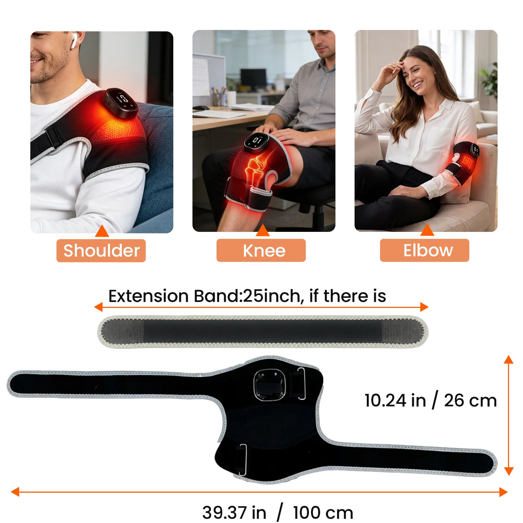 USB 3-IN-1 Red Light Therapy Brace 660nm 850nm Infrared Heating Vibration Massage Pad for Knee Shoulder Elbow Joint Pain Relief