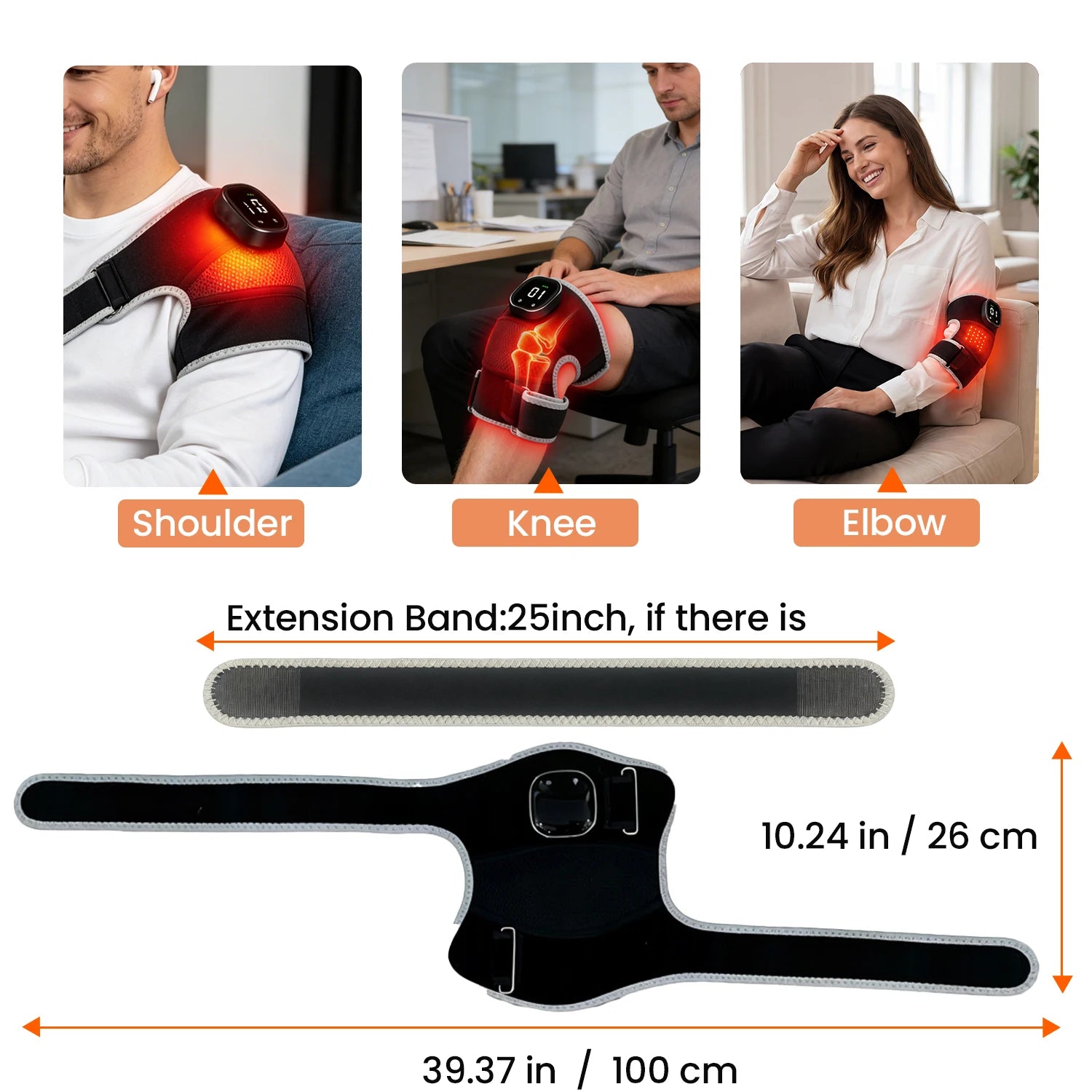 USB 3-IN-1 Red Light Therapy Brace 660nm 850nm Infrared Heating Vibration Massage Pad for Knee Shoulder Elbow Joint Pain Relief