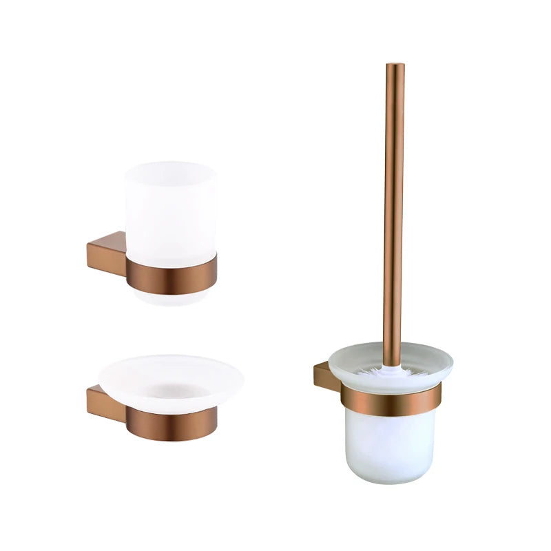 Brushed Rose Gold Storage Rack Towel Bar Tissue Holder Bathrobe Hook Cup Holder Toilet Brush Soap Dish Bathroom Accessories