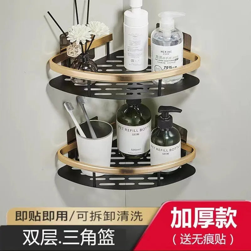 Storage Organizer Shower Shelf Bathroom Shelf Aluminum Alloy Shampoo Rack Makeup Bathroom Accessories No Drill Wall Corner Shelf