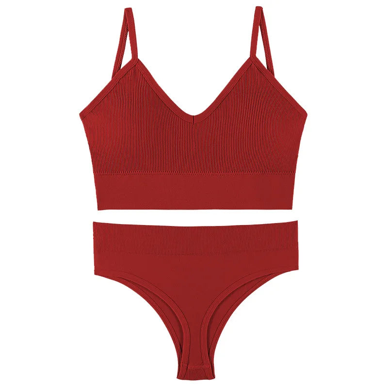 Women’s Ribbed V Neck Bra and Panty Set Seamless Comfortable 2 Piece 2026