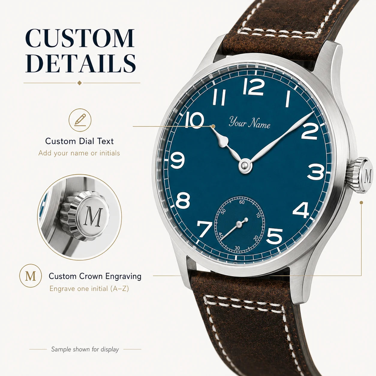 Custom CORGEUT ST3621 Mechanical Hand Wind Watch Men 42mm Personalized Name Dial Sapphire Crystal Vintage Pilot Leather Strap