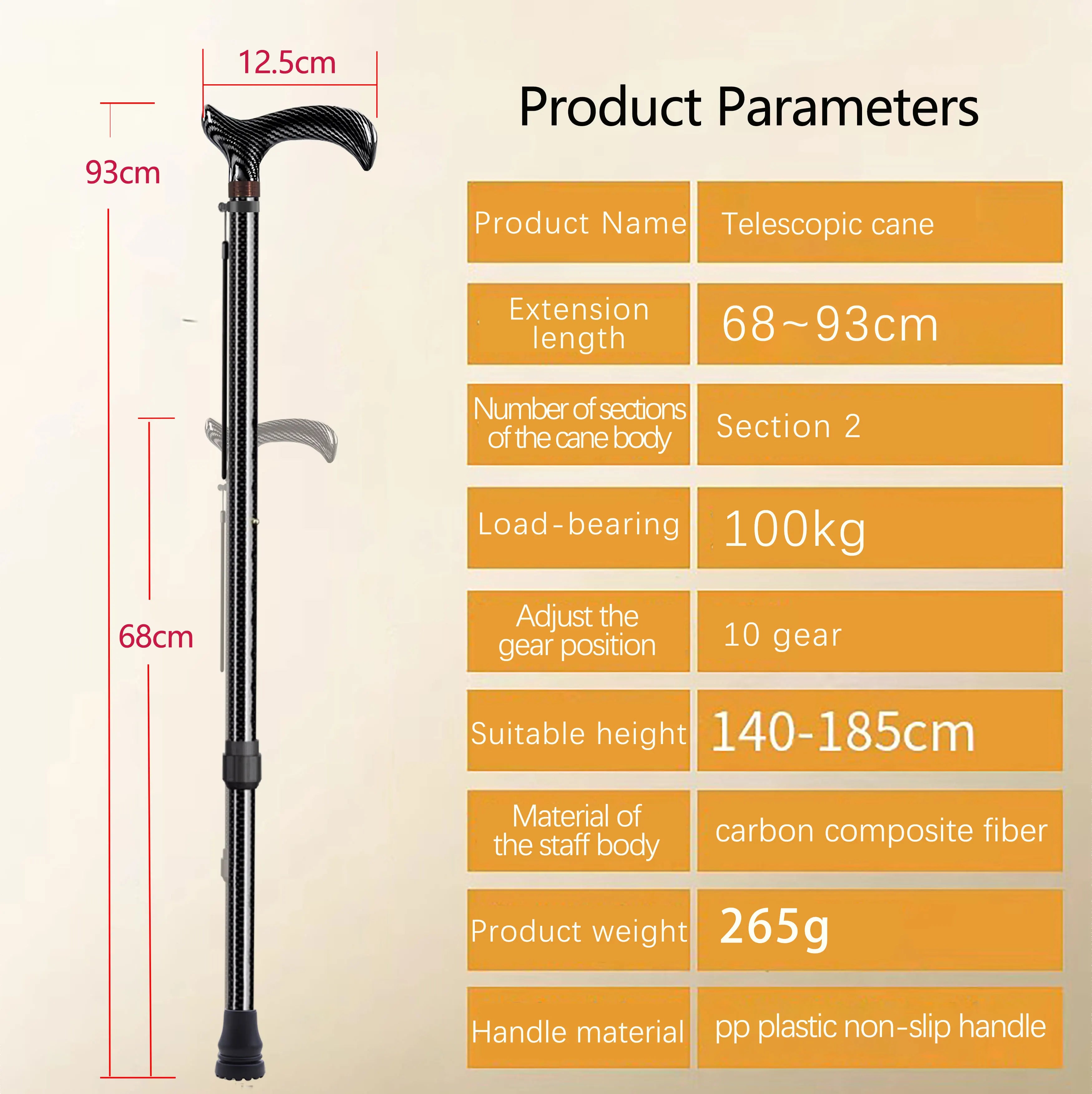 Ultra-light Retractable Carbon Hiking Booster Walking Anti-Slip Breaking Four-Legged Stable Armrest Stick Column Stick Device