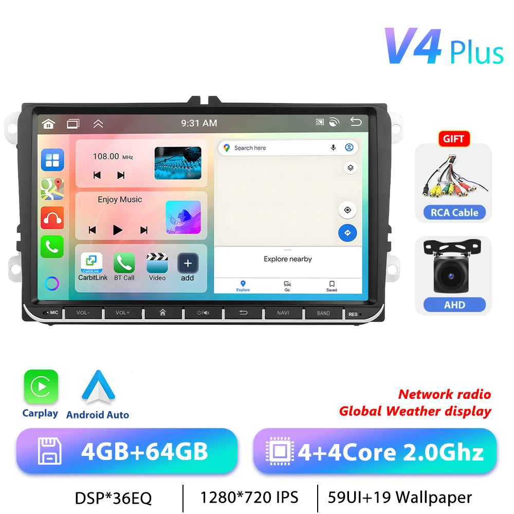 Podofo 7 "9" CarPlay Android Car Radio For Volkswagen VW Golf Passat JETTA Skoda SEAT Car Intelligent System 2din GPS Car Radio